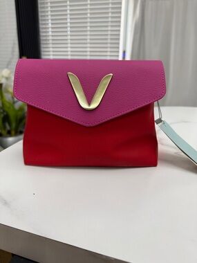 V-Accent Pink and Red Women's Crossbody Bag